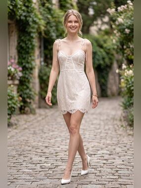 Superdown Ivory Lace Tie Strap Mini Dress Size Large NWT